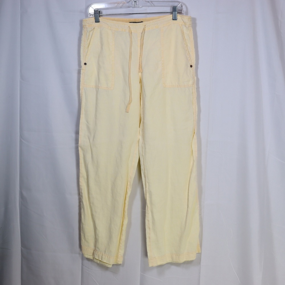 Michael Stars Linen Pants M Yellow Womens Drawstring Wide‎ Leg Trousers